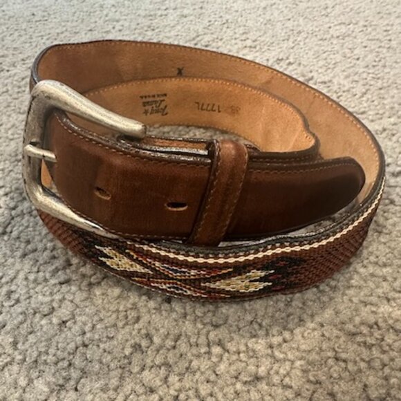 Tony Lama Vintage Belt Leather with Inlay Beaded Western Design - Size 38 - VGUC - Picture 1 of 10